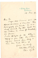 Ada Ellen Bayly (aka Edna Lyall) Signed Letter 1891 Autograph Writer, Suffragist