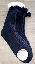 womens NEW THICK FLEECE LINED WINTER SLIPPER SOCKS solid black ONE SIZE SWEET