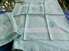 French 40s Art Deco Seafoam Rayon Silver Band Banquet Tablecloth 12 Npk Mono EVM — photo 3