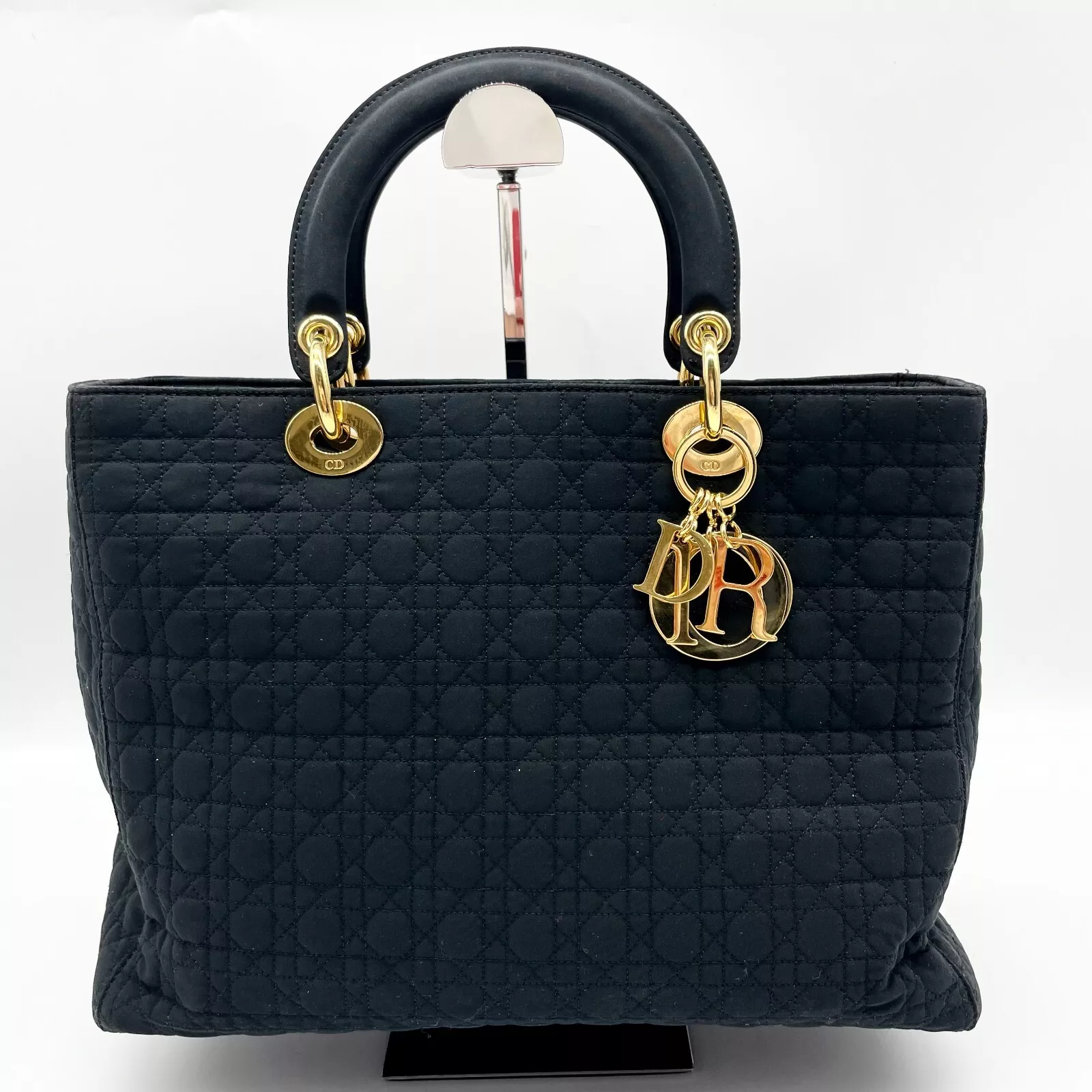 Sac à main Christian Dior Lady Dior Cannage noir nylon RU 0997 Y2K authentique