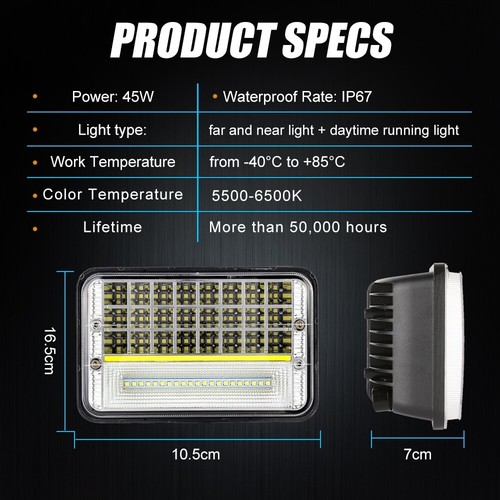 Faros LED de 4x6 pulgadas para Kenworth T400 T800 W900 haz sellado alto-bajo DRL - Imagen 3 de 12