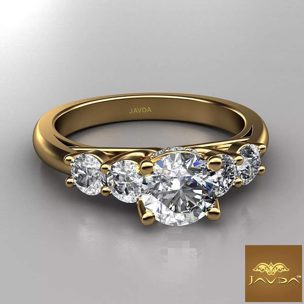 Classic Trellis Three Stone Round Diamond Engagement Ring