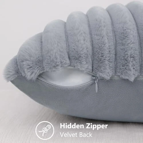 Faux Fur Throw Pillow Covers 12x20 Set of 2, 12 x 20-Inch (Pack of 2) Grey - Image 3 of 4