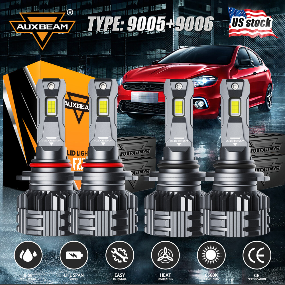 AUXBEAM 9005 9006 F22 SERIES LED Headlight 4 Bulbs High Low 6500K 24000LM Canbus