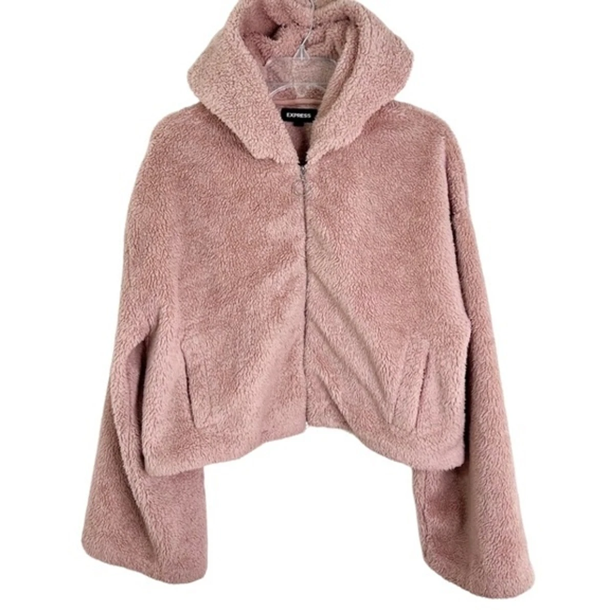 Pink hooded cheap teddy jacket