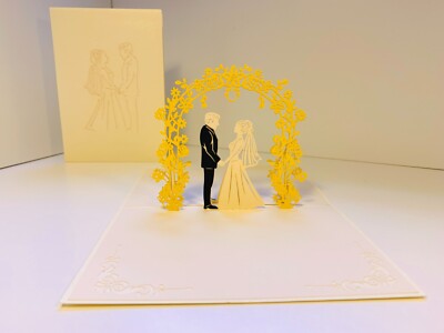 ORIGAMI POP CARDS Metallic Ivory Classic Happy Wedding Pop Up Greeting Card Love