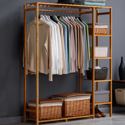 Bamboo Garment Hanging Stand Shoe Rack Display Storage Shelf Portable Closet 