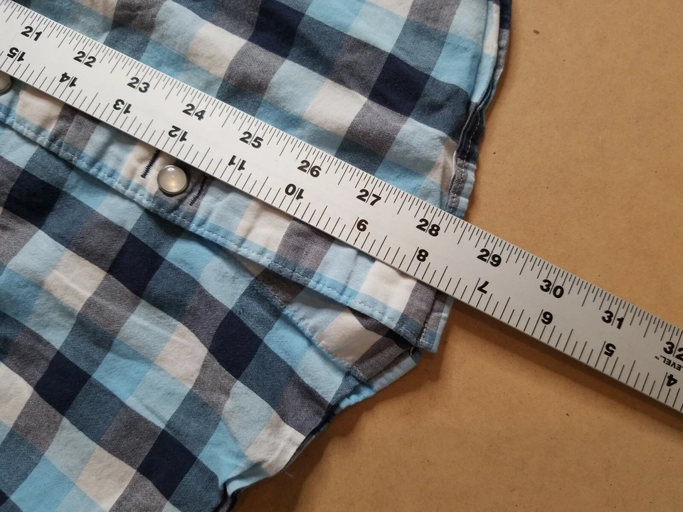Camisa Hang Ten Vintage Azul Cuadros Perla A Presión Manga Corta Bolsillos Juvenil Talla XL Foto 3 de 4
