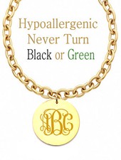 Personalized Monogram Initial Name Circle Charm Necklace Gold Silver Stainless