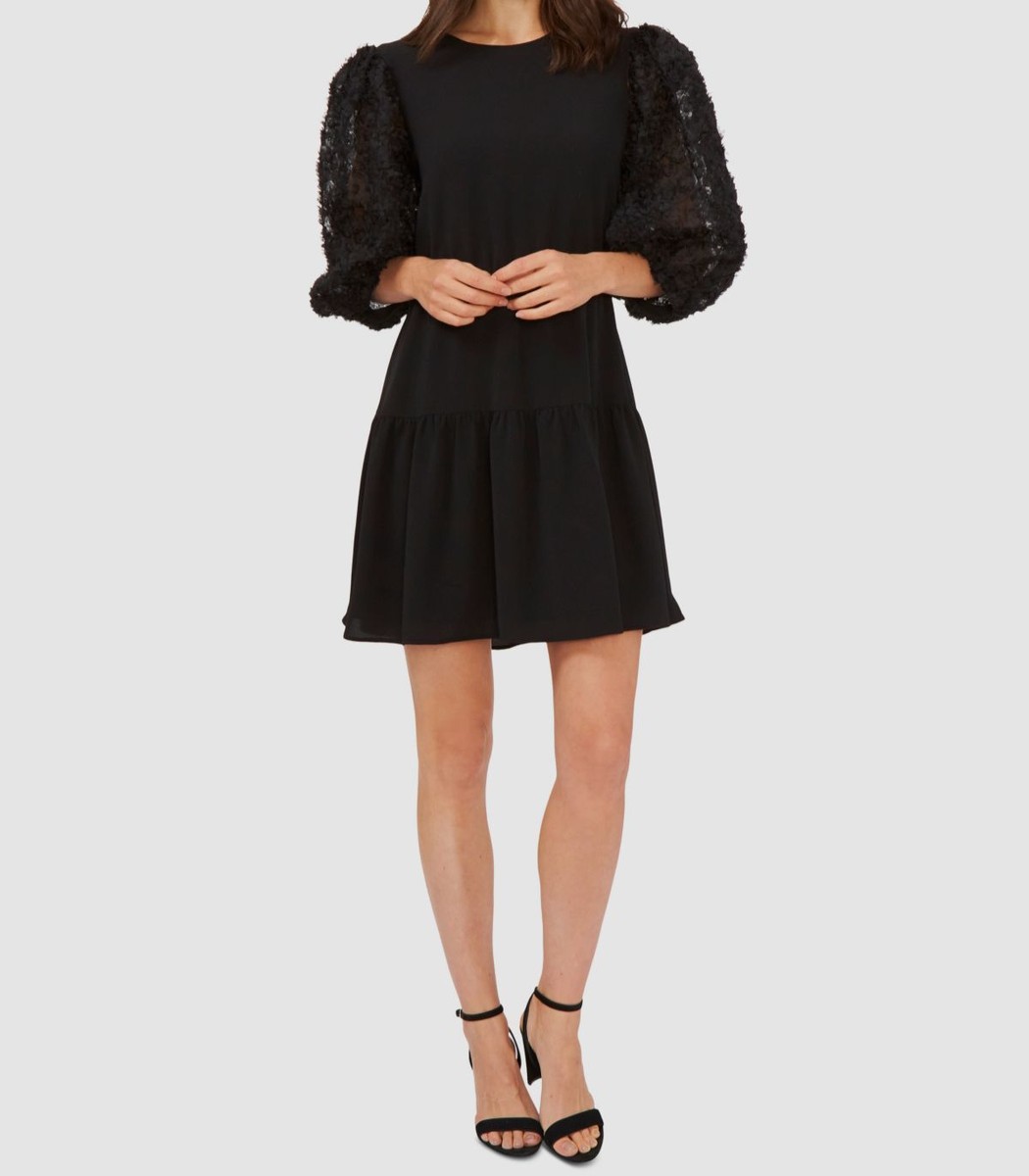 cece black dress PETAL SLEEVE MOCK NECK DRESS (Black)