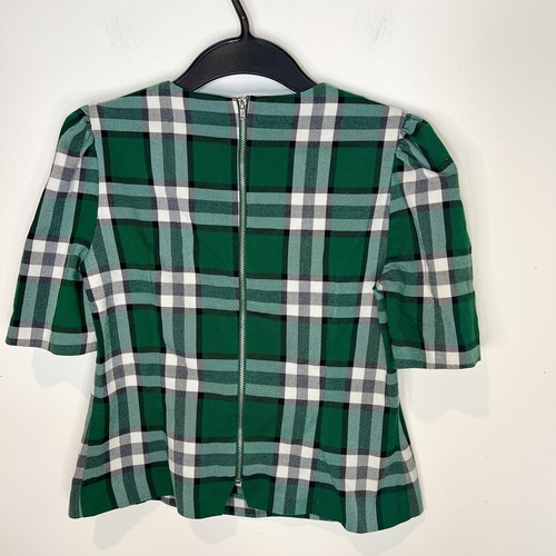 Eva Mendes Womens Blouse Green Plaid Puff Short Sleeve Popover Top Size 2 - Picture 8 of 11