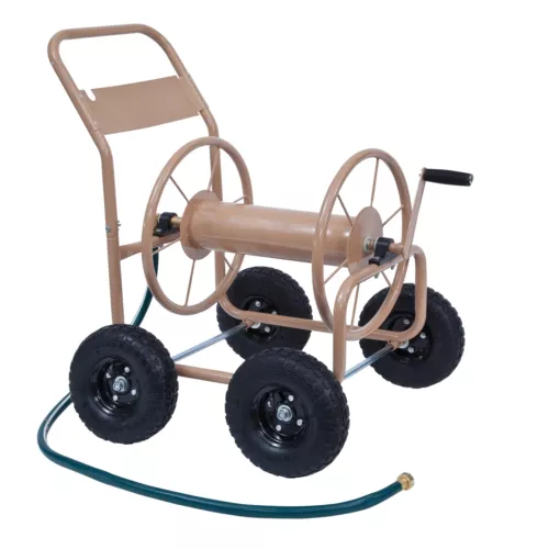 Industrial 4 Wheel 300 Foot Of 0.625 Inch Hose Steel Frame Water Hose Reel Cart 