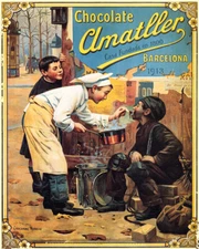 POSTER CHOCOLATE AMATLLER BARCELONA 1913 STREET CHEF COOK VINTAGE REPRO FREE S/H