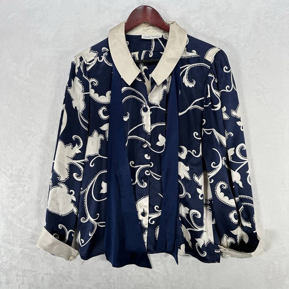 Conjunto de Saia Vintage Frank Young Feminina 12 Azul Branco Seda Secretaria de Carreira Anos 70 - Imagem 2 de 4