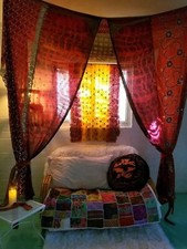 Indian Vintage Handmade Hippie Sari Silk Bed Canopy Curtain Drapes Room Canopy