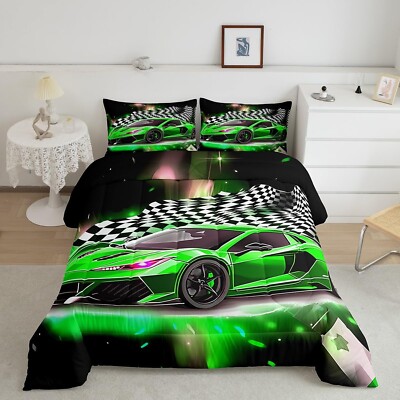 Feelyou Race Car Bedding Set Twin Size,Boys Extreme Sports Comforter Set  for