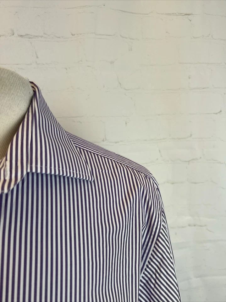 Thomas Pink 男式白色和紫色条纹棉质正装衬衫 16 - 34.5 美元 178 — 第 2/4 张图片