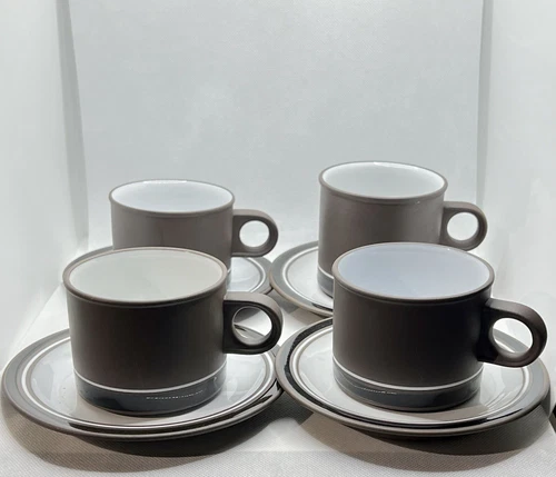 4 Vintage Hornsea Mugs Coffee Tea Cups & Saucers Vitramic Contrast England