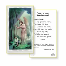 Guardian Angel with Boy & Guardian Angel Prayer  - Paperstock Holy Card