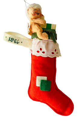 Annalee Mobilitee Christmas Stocking wi/ Baby Riding on Top Vintage 1981 USA 9''
