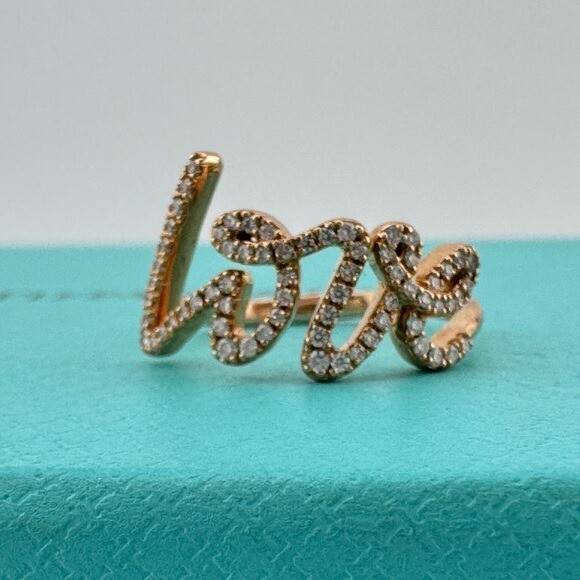 Tiffany & Co. 18k Graffiti Love Pave Diamond Ring in Rose Gold