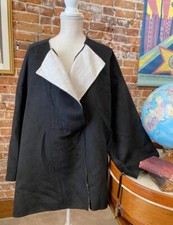 Marla Wynne Black Double-faced Melton Coat Xl New Topper Drama Reversible