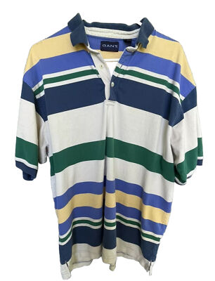 Men XL Vintage 90s GANT Cotton Striped Polo Shirt