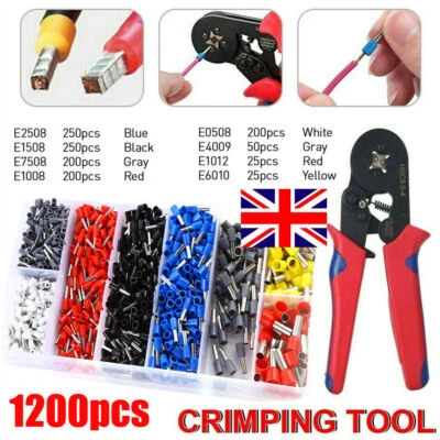 1200Pcs Crimp Tool W/ Bootlace Ferrule Crimper Plier Wire Terminal Connector Kit
