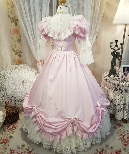 Vintage Light Pink Wedding Dresses Half Sleeve Ruffles Zipper Back Bridal Gowns - Picture 3 of 7