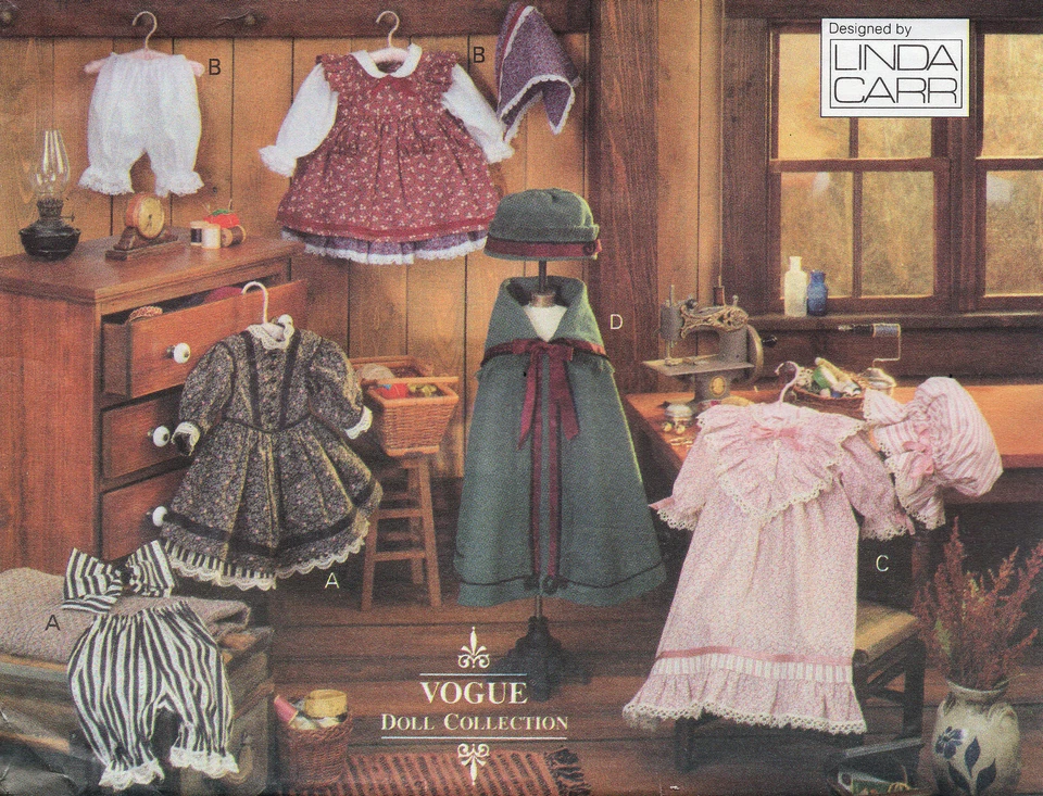 18" Early American DOLL & CLOTHES Sewing Patterns VOGUE 8336, 8337 UNCUT Cape - Image 3 of 4