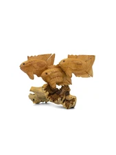 Wooden Hand-Carved 3 Fish Swimming Figurine, Nautical Coastal Decor Sculpture