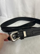 Vintage Triple K Leather Stitched Belt With Solid Brass Buckle Size 34 Black