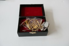 3.5" Miniature Gold French Horn with Stand and Case- Musical Instrument New 