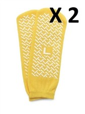 Medline Medical Socks Double Tread Slippers Skid Resistant Large YELLOW 2 PAIR 