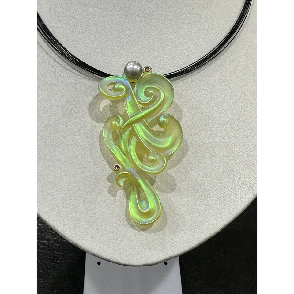 Happiness Paté De Verre Colgante de Vidrio Perla Rubíes Set 14K por Gregory Burgard LE Foto 3 de 4