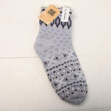 Muk Luks Bed Slipper Socks Womens L Gray Fair Isle Acrylic Faux Fur Mid Calf