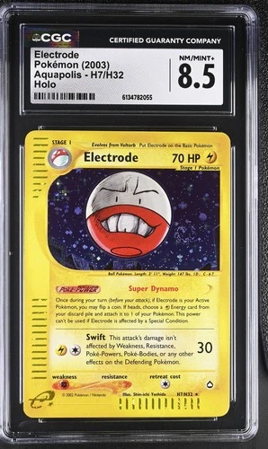 CGC 8.5 NM/MINT+ Electrode H7/H32 Aquapolis Holo Swirl Pokemon Card