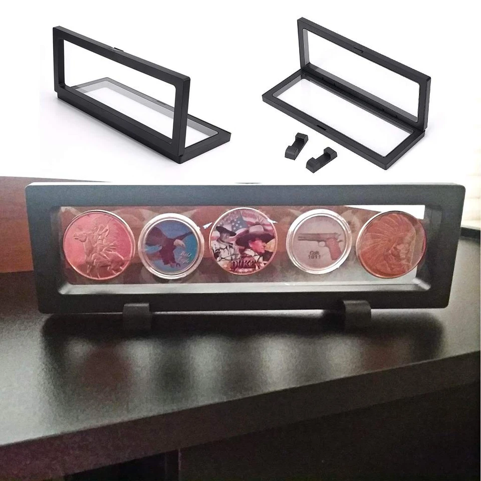 Paquete de 3 vitrinas con marco flotante 3D para monedas con soporte Foto 2 de 4