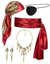 Women's Pirate Costume Pirate head Scarf Sash Belt Necklace One Size Red