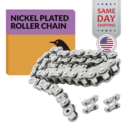 #35NP Nickel Plated Roller Chain x 10 feet - Anti-Corrosion + 2 Connecting Links