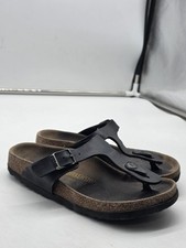 Birkenstock Gizeh Sandals Kids Size 32 Black Leather Thong Slip On Shoes