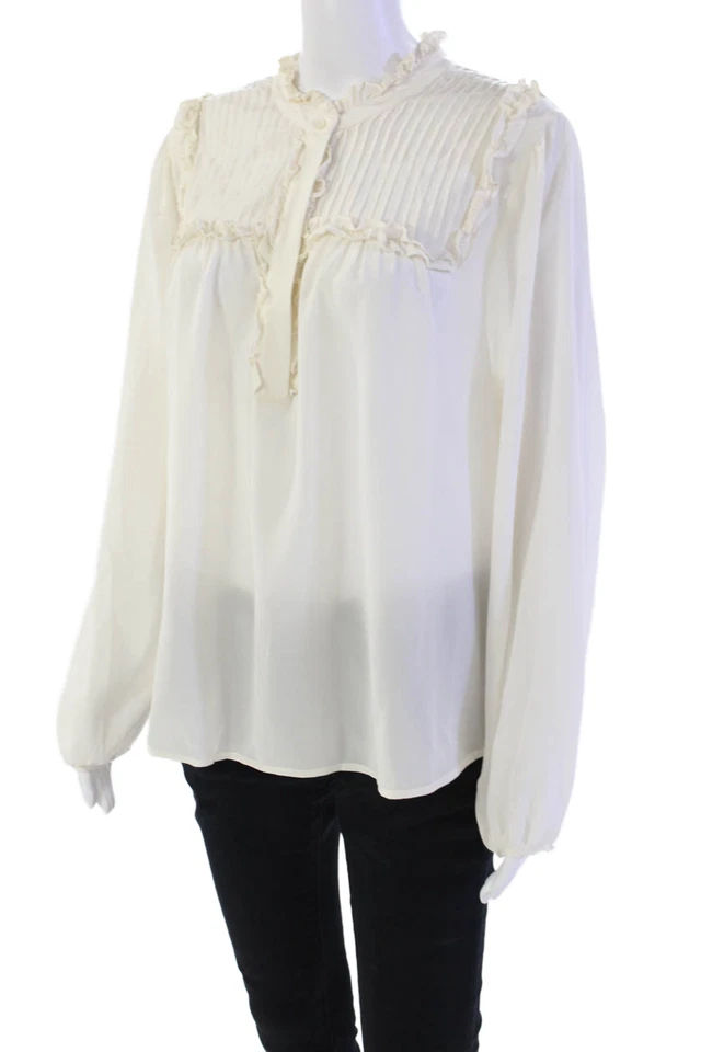 J Crew Womens Silk Pleated Long Sleeve Pullover Blouse Top Cream Size L - Image 2 of 4