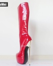 Women 22cm Super High Heel Zip Stilettos Chic Fetish Platform Knee High Boots