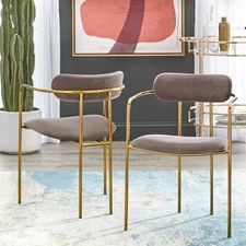 Buylateral Curved Velvet Dining Chair Back Set of 2 Modern Glam Metal