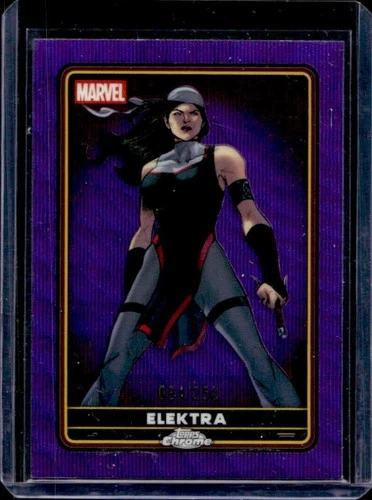 2025 Topps Chrome Deadpool Elektra Comic Accurate Purple Wave Refractor #/250