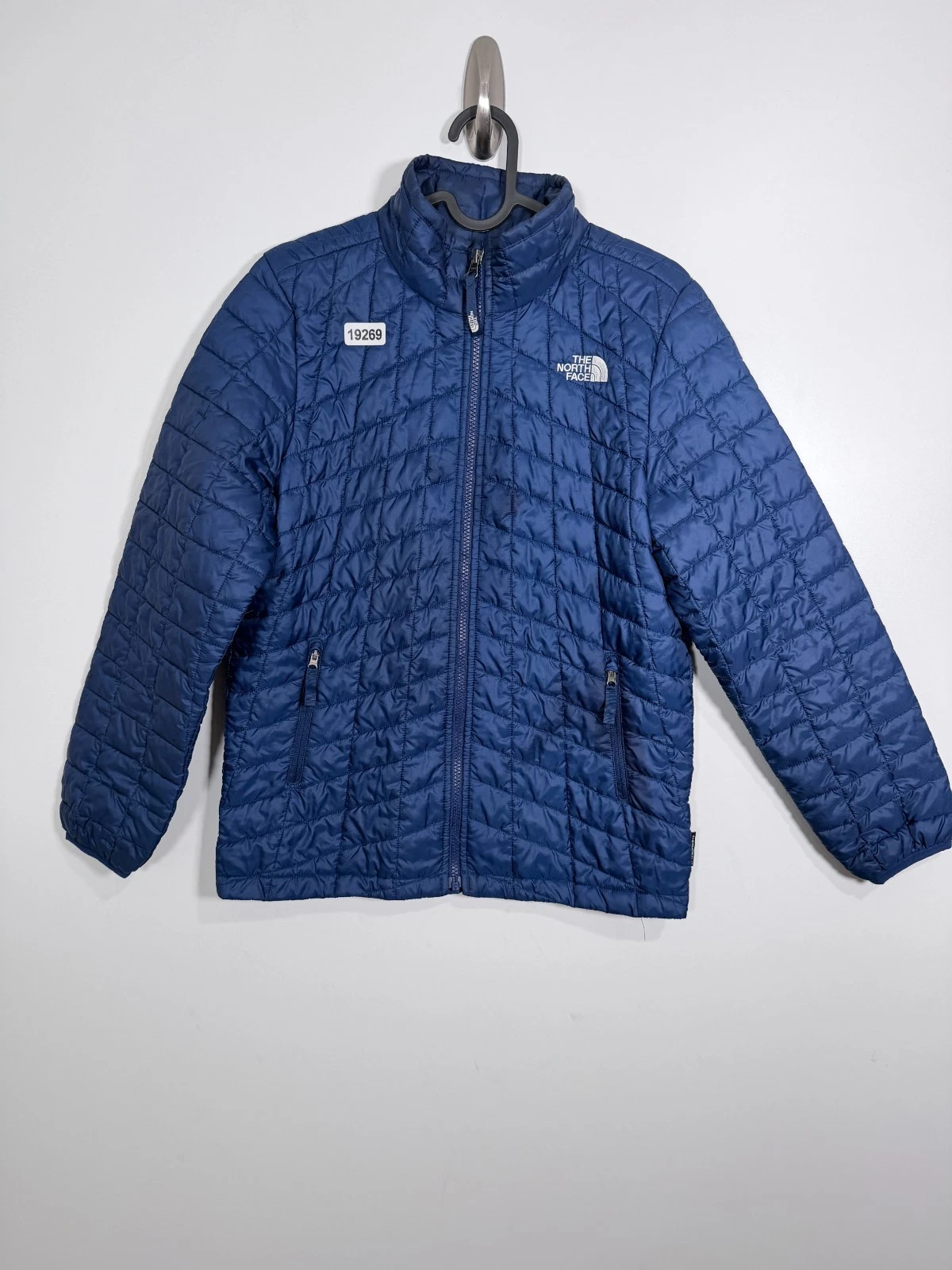 The North Face Kids Boys Full Zip Thermoball Quilt Puffer Jacket Blue Sz L 14-16