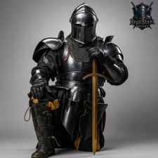 Dark Barbuta Knight Armor Full Set   18 Gauge Steel Medieval Cosplay Costume