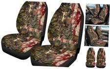 Print Car Seat Covers Front Seats for Men,Camo Bucket Seats Hunting Deer Flag