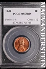 1949 Lincoln Wheat Cent-PCGS MS 65 RD Choice Gem BU No Reserve #SLL253