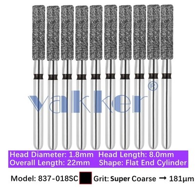10/Pk Dental FG Diamond Burs Flat End Cylinder Shape 837-018SC Super Coarse Grit